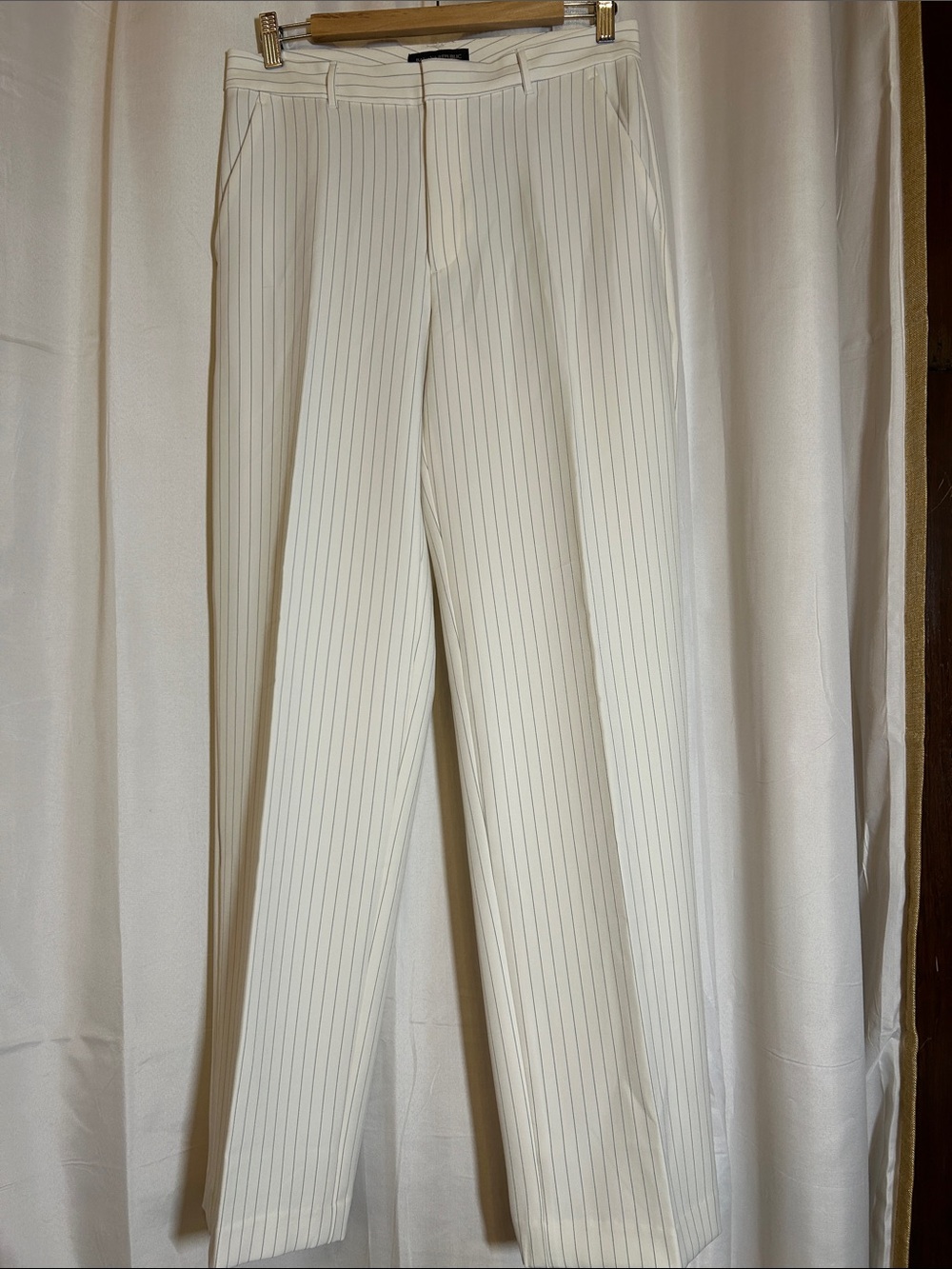 Banana Republic Cream Pinstripe Wide-Leg Trousers